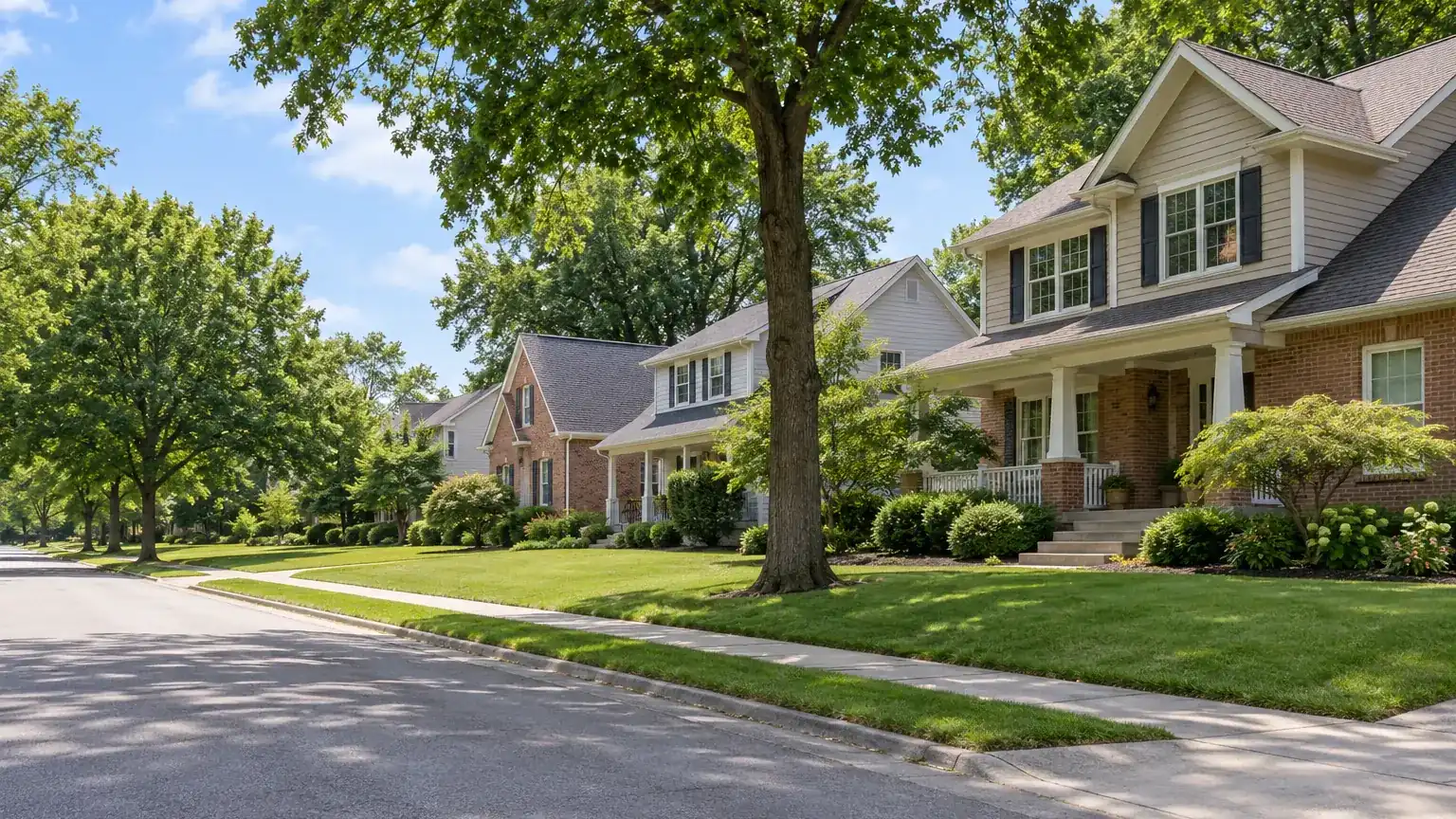 Residential street of typical houses in Fort Wayne